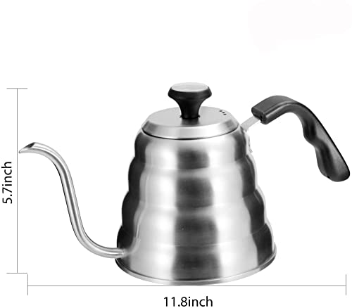 HASTHIP® Pour Over Coffee Kettle Gooseneck for Tea with Thermometer Premium 3-Layer Stainless Steel Bottom Maker Pot Update Triple Layered Base All Stovetops 40 floz 1200ml 3 PCS