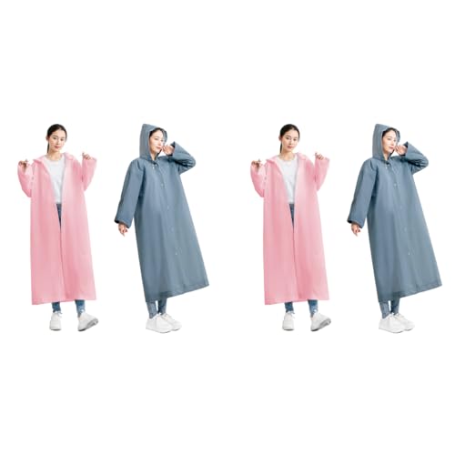 Optifit® Rain Coat for Adults Reusable EVA Waterproof Windproof Hooded Ponchos Lightweight Unisex Design with Button-Up for Commute Monsoon Travel Festivals 2 Pack Length 120cm 2 PCS