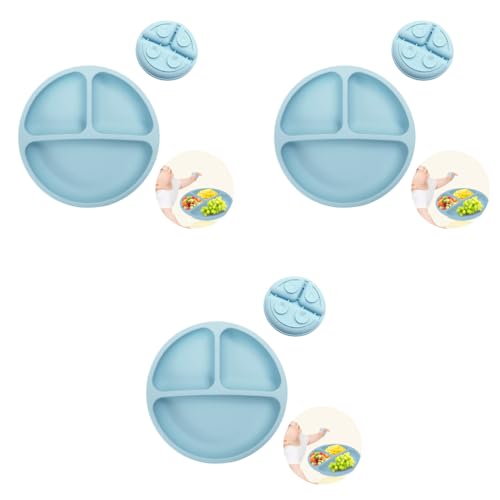 SNOWIE SOFT® Baby Suction Plates for Feeding with 4 Strong Cups Silicone Toddler Deep Divided Kids BFA Free Dishwasher Microwave Safe 3PCS
