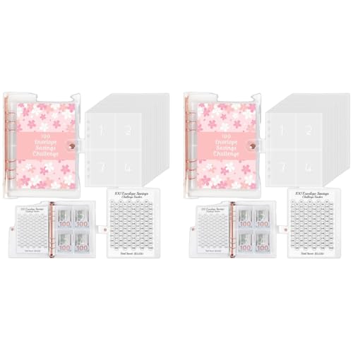 HASTHIP® Envelopes Challenge Binder with Laminated 5050 Tracker Sheet Pre-Numbered Pockets 2PCS