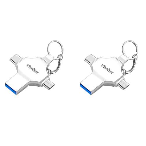 Verilux® Flash Drive 64GB 4 in 1 Pendrive with Lightning Micro USB USB A Type-C Interface Mini Hangable Pen Drive for iOS Android PC and More Devices 2 PCS