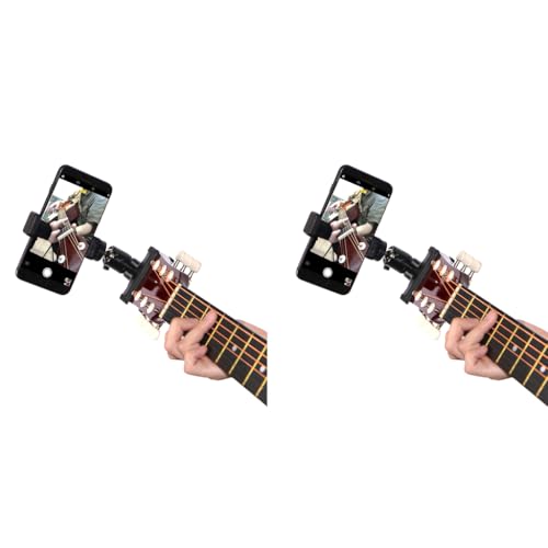 HASTHIP® 2-in-1 Guitar Phone Holder Headstock Desk Clip Mount for Phone Action Camera 360 Rotatable Strong Clamp Secure Musicians Streamers Content Creators Black 2 PCS