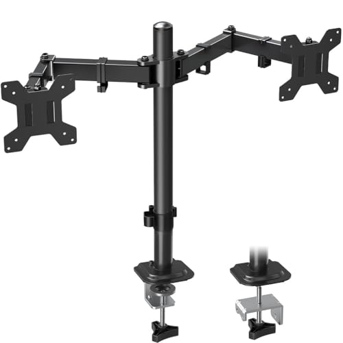 ZIBUYU® WALI Dual Monitor Desk Mount Stand For 2 Screens Up To 27 Inch, Max 22lbs Per Arm, Fully Adjustable Heavy Duty, 360° Rotation, Ergonomic Space Saving, C-Clamp/Grommet, Office/Home/School, M002, Black