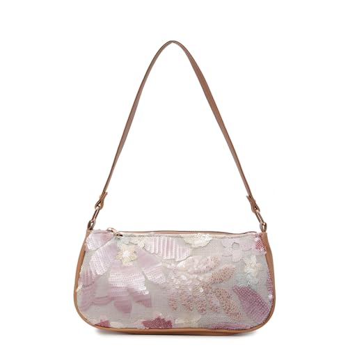 PALAY® Shoulder Bag for Woman Beaded Floral Square Sequin Bag Top Handle Underarm Shoulder Handbags