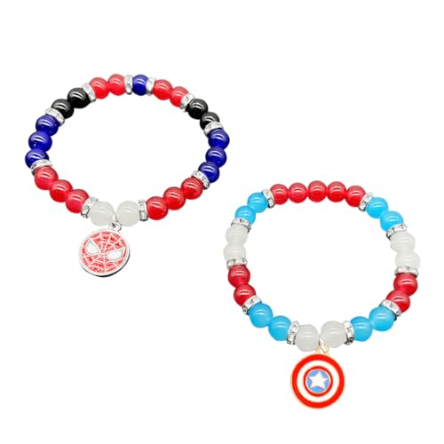 SANNIDHI Couple Bracelet Matching Bracelets for Couples, Opal Beads Friendship Bracelet Pendent Captain Shield Spiderman Bracelet Best Friend BFF Bracelet for Women Boys Girls Gift