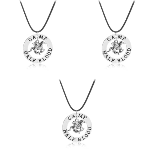 SANNIDHI® Percy Jackson Necklace for Men Women Stylish Metal Stainless Steel Camp Half Blood Pendant Black Chain Locket Accessories Jewellery Birthday Gift Boys Boyfriend 3 PCS