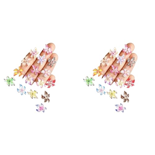 MAYCREATE® 120PCS Flower Nail Art Charms 3D Hawaii Hibiscus Floral Nails Rhinestones Gems Colorful Spring Summer for Women Girls DIY Decorations