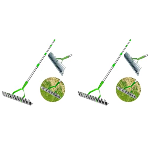 HASTHIP® Dual-Edge Garden Rake 170CM Farming Thatch Alloy Steel Adjustable Handle Loosening Soil Cleaning Grass Heavy Duty Agriculture Tool Suitable for Lawn 2PCS