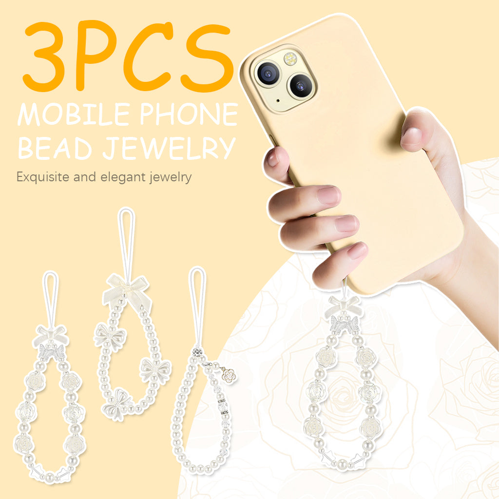 ZORBES 3Pcs Chic Pearl Beaded Phone Charm Lanyard Flower Charm Bow Phone Loop String Phone Strap Phone Grip Lanyard Cute Girls Phone Charm Fashion Beaded Phone Chain Gifts for Girls.