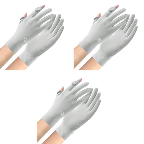 SANNIDHI® Hand Gloves for Sun Protection Gloves for Women Bike, UPF 50+ UV Protection Ice Cool Gloves, Breathable Mesh Summer Gloves for Driving, Golfing (Grey) 3 PCS