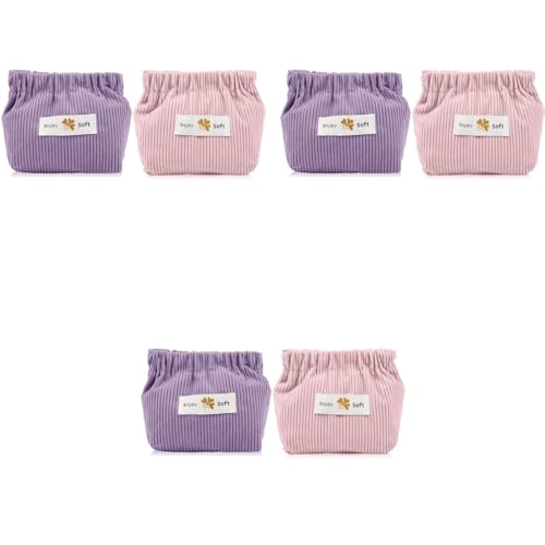 MAYCREATE® 6PCS Small Makeup Pouch Lipstick Cosmetic Bag Corduroy Elastic Storage for Women Girls Travel Coin Jewelry Organizer Self Closing Pink Purple