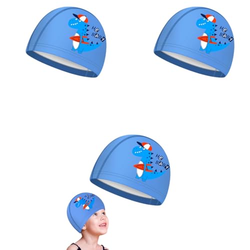 Proberos® Swimming Cap for Boys & Girls, Waterproof Elastic PU Coated Ideal All Head Shape, Silicone Easy fit No Hair Pulling Chlorine Resistant Kids Age 3-12 3 PCS