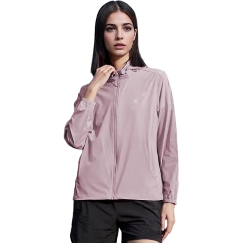 Venzina® UPF 50+ Sun Jacket for Women Long Sleeve Zip-up Sun Jacket with Zip Pocket, Removable Hat, Quick Dry Loose-fit UV Protection Clothing for Driving, Riding, Hiking, Pink, XL