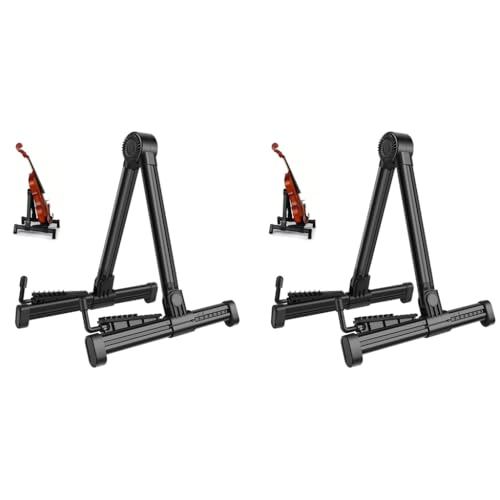 HASTHIP® Adjustable Guitar Stand for Acoustic Electric Bass Durable Aluminum Tripod with Anti-Scratch Silicone Padding Foldable Portable Design for Ukulele Violin More Instruments 2PCS