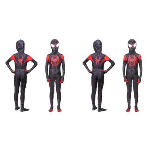 FANCYKU® Spidermen Costume for Kids 3D Lenses Cosplay Black Spider Men Miles Morales Bodysuit Silk Feel Fabric Fancy Dress Boys Gift Halloween Party Size XL 2PCS