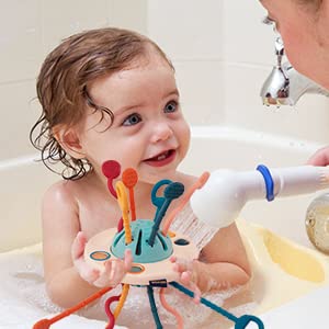 SNOWIE SOFT Sensory Activity Toy for Baby with 6 Pulling Bars and 7 Press Spots | Food Grade Silicone Toddler Learning Toy