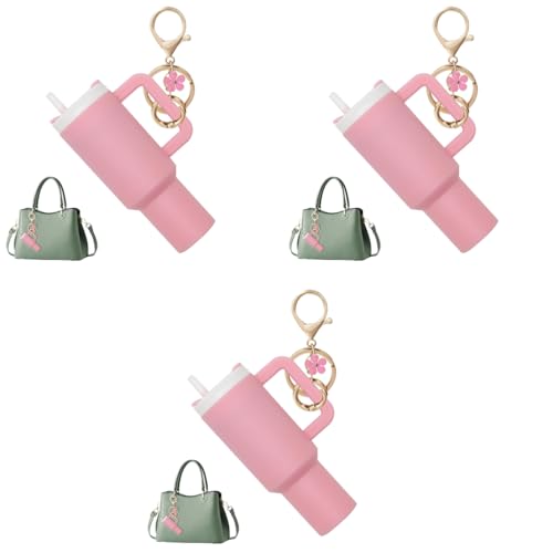 HASTHIP® Mini Keychain Accessories for Stanley Cup Cute Charms Women Purse Handbag Girls Christmas Gifts Valentines Day Pink 3PCS