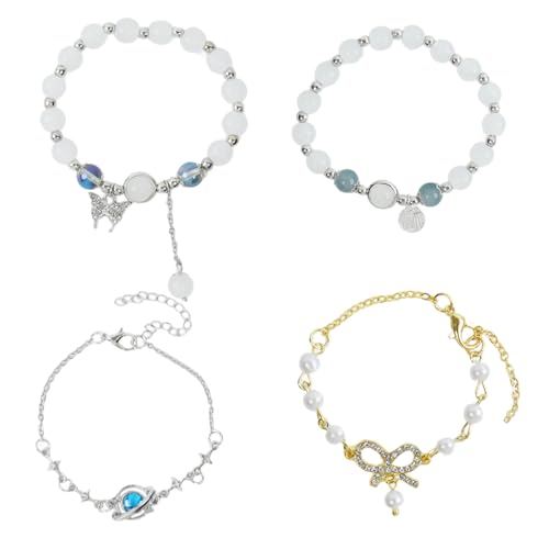 SANNIDHI 4Pcs Girls Beads Bracelets Kit Chain Bracelets Beaded Bracelets Dreamy Glass Beaded Bracelets Layered Chain Bracelets Friendship Bracelet Women Girls Bracelet Jewelry Gift