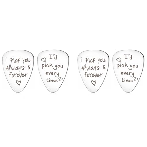 PATPAT® 4PCS Guitar Picks Couple Gift Engraved I Pick You Always Forever Id Everytime Stainless Steel Acoustic Music