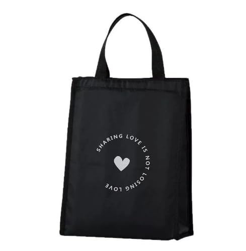 Zibuyu Lunch Bag for Office and School with 26×15×33cm Capacity and Triple Layer Insulation | Black Heart Foldable Cooler Tote