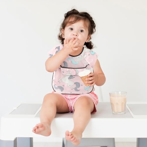 SNOWIE SOFT Sleeveless Baby Bib with Pocket Summer Toddler Bib Washable and Lightweight Waterproof EVA Baby Bib Tie Back Cartoon Print Toddler Bibs for Baby 6-24 Months