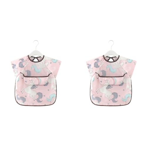 SNOWIE SOFT® Sleeveless Baby Bib with Pocket Summer Toddler Washable Lightweight Waterproof EVA Tie Back Cartoon Print for 6-24 Months 2PCS