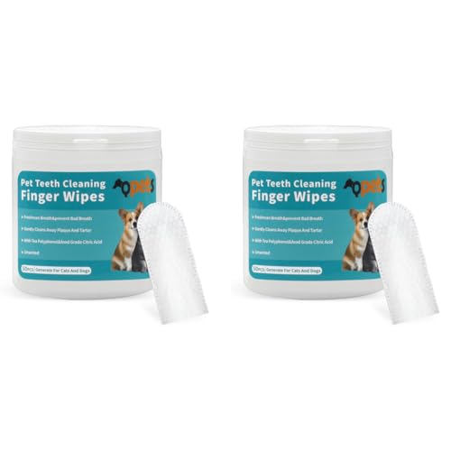 Qpets® 100PCS Wet Wipes for Dogs, Pet Wet Wipes for Cats Dogs, Non-Woven Dog Wet Wipes for Cleaning Finger Cat Cot Grooming Wipes Suit for Pet Daily Teeth & Paw Care Cleaning Wipes