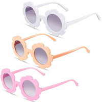 SNOWIE SOFT® 3Pcs Girls Sunglasses Kids Summer Sunglasses Round Flower Framed Sunglasses Outdoor UV Protection Beach Sunglasses for Kids 3-8 Years Old