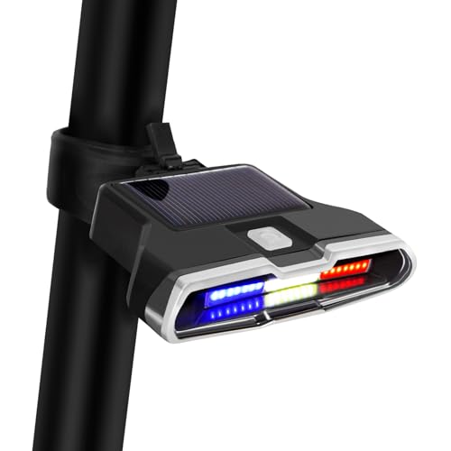 Proberos LED Bike Tail Light Solar Powered Bike Safety Light 3-Color Warning Light with 7 Lighting Modes Waterproof Bike Tail Light Auto Charging Solar Powered Outdoor Riding Under Saddle Light