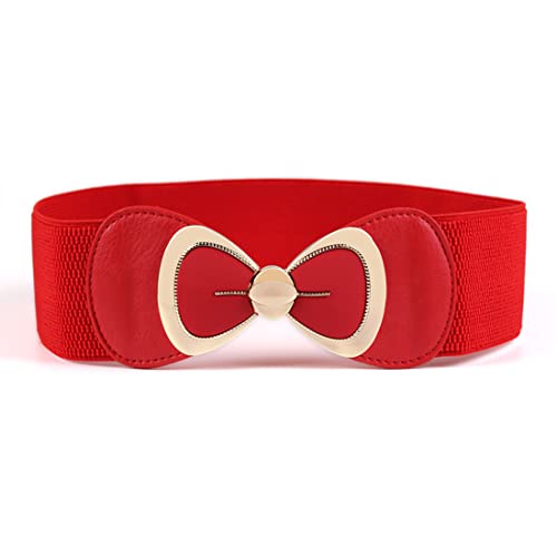 ZIBUYU® Women Bowknot Wide Elastic Belt For Dress Vintage Stretchy Belt Interlocking Buckle, Suit for Jumpsuit Blouse Blazer Dress (Red)