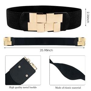 Zibuyu Waist Belt for Women Dresses featuring Interlocking Buckle with 2.3 in Width | Elastic Black Belt for Classy Outfits