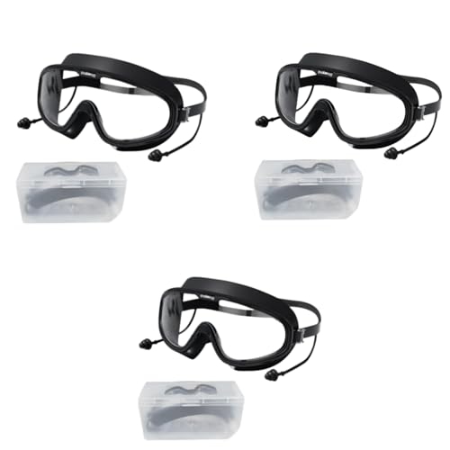 Proberos® Big Frame Swim Goggles, Adults Swim Goggles Anti-Fog Oversized Frame Swim Goggles with Triple-Layer Designed Waterproof Earplugs, Leakproof Silicone Frame Design Freestyle, Black 3 PCS