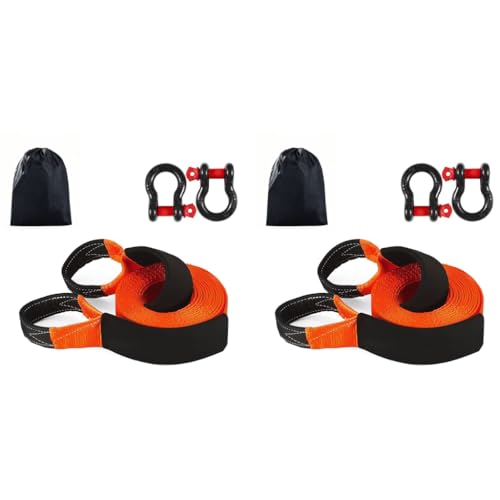 STHIRA® 16.4ft Towing Rope Heavy Duty Straps with 2 Shackles Locks and Storage Bag Reflective Strip Max 17,000-Pound Capacity Belt for Car Sedans SUVs Pickup Trucks 2 PCS