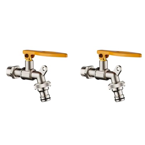 HASTHIP® Garden Faucet Full Copper Water Lockable Tap Long Handle Universal 1/2 Thread Outdoor Secure for Home Garden Commercial Use 2PCS