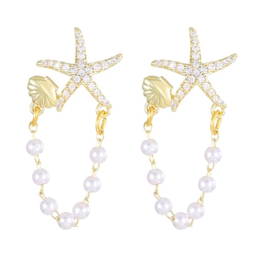 SANNIDHI® Earrings for Women Starfish Gold Sea Shell Earring Summer Beach Vacation Outfits for Women Trendy Jewelry Gifts