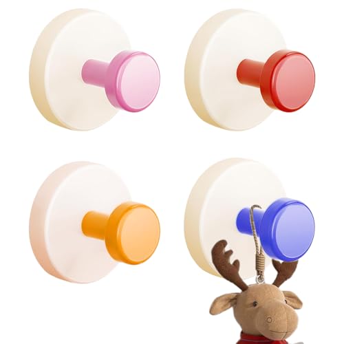 HASTHIP® 4Pcs Coat Hooks Decorative Colorful Wall Peg Hooks for Coats Hats,Rotary Suction Cup Design,Carbon Steel Round-end Wall Multi-use for Kitchen Utensils Clothes Bags