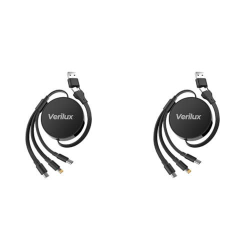 Verilux® 3 in 1 USB to Type C Cable PD 100W Multi A/C Light-ning Micro Retractable Car Charger for iPhone 16 15 14 Galaxy S24 S23 Android Laptop 2PCS