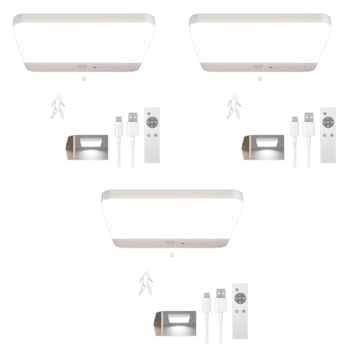 ELEPHANTBOAT® Magnetic Wall Lamp Ceiling Light with 3-Color LED Smart Motion Sensor Remote Control USB Rechargeable 4000mAh Battery for Bedroom Cabinets Hallway 3 PCS