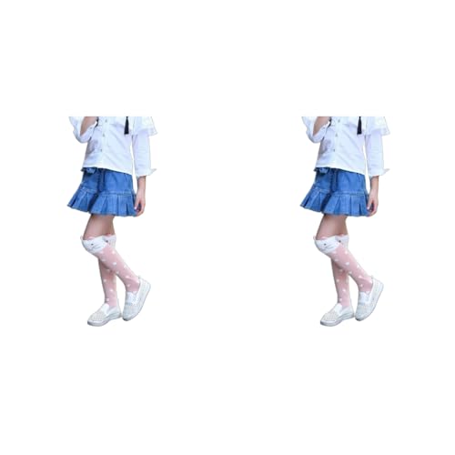 ZIBUYU® Girls Cotton Knee High Socks Cute Kitty Winter Warm Long Socks for Girl Christmas Gift 3-12 Years Old Boot One Pair Pink 2PCS
