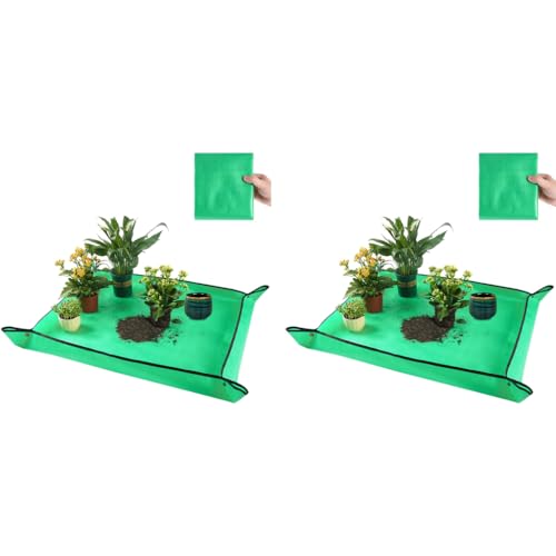 HASTHIP® 75 * 100CM Gardening Mat for Indoor Bonsai Succulent Plant Care Waterproof Foldable PE Garden for Watering Grassland Balcony Nursery Potting Transplanting Seedling 2PCS