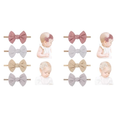PALAY® 8PCS Bow Headband For Baby Girl Elastic Hair Bands Soft Cute Newborn Infant Toddler Shower Gift Multicolor