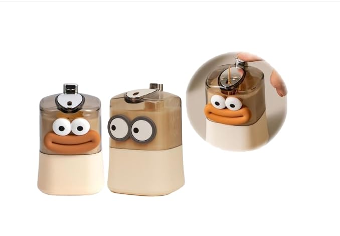 HASTHIP® 2 PCS Toothpick Holder Cute Automatic Pop-up Toothpick Holder Dispenser, Pop up Automatic Cute Big Mouth and Big Eye Decoration Novelty Toothpicks Container