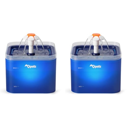 Qpets® Cat Water Fountain with LED Light 67oz 2.0L Ultra Quiet Drinking Filter Automatic Pet for Cats and Small Dogs Blue 2 PCS
