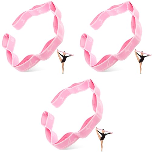 Proberos® 8-Loop Elastic Yoga Stretching Strap for Physical Therapy Pilates Dance Gymnastics Sectional Hoop Design Beginners Advanced Ankle Joint Warm-Up Durable 3PCS