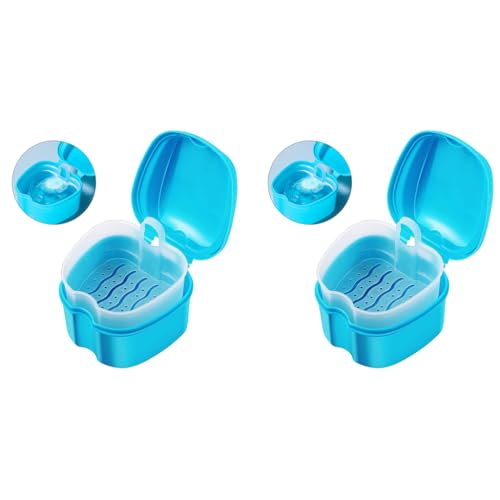 ZIBUYU® Denture Box Case Sanitary Orthodontic Retainer Portable Storage Fake Tooth Holder with Strainer 2 PCS