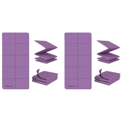 Proberos® Portable Folding Yoga Mat with Carry Bag TPE Anti-slip 5mm Thicken Fitness for Men Women Pilates Home Workout Gym Travel 72x24 inches Purple 2 PCS