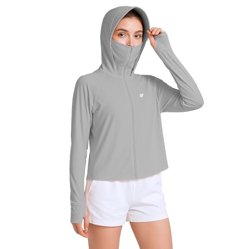 Venzina® Women's UPF 50+ Lightweight Athletic Jacket Long Sleeve Sunscreen Protective Clothing UV Sun Protection Full Zip Cooling Hoodie for Women for Outdoor Hiking, Grey-2, M