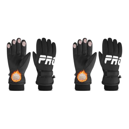 GUSTAVE® Winter Gloves for Men Fleece Lining Touch Screen Windproof Waterproof Anti-Slip Outdoor Warm Riding Hiking Ski Cycling One Size Fits Most Stylish Black 2PCS