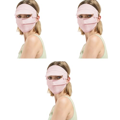 SANNIDHI® Full Face Mask for Women Sun Protection Breathable UPF 50 Plus with Detachable Brim Summer Thin Ice Silk for Teenage Girls Running Hiking Pink 3 PCS