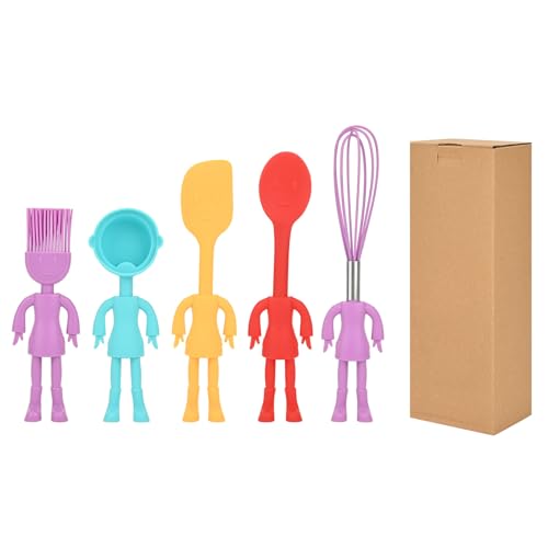 HASTHIP® Human Shaped Kitchen Utensils Set 5 Piece Non Stick Heat Resistant Baking Tools Kitchen Gadgets Silicone Cute Utensils, Dishwasher Easy Clean